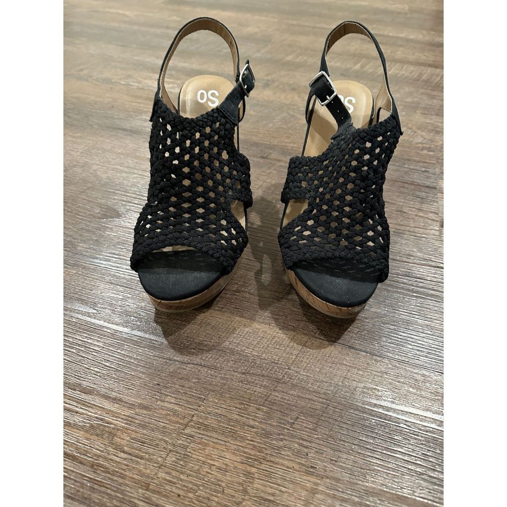 Women’s So Brand Sandals Wedges Size 8 Black Strappy
